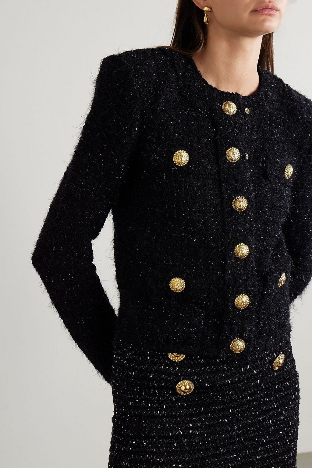 BALMAIN Jacke aus Bouclé-Tweed mit Metallic-Effekt und Verzierung