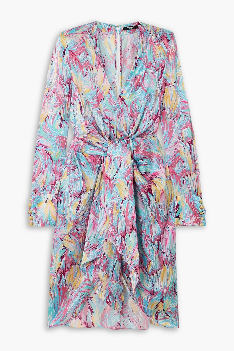 balmain - embellished draped printed silk-satin mini dress - blue - fr 34