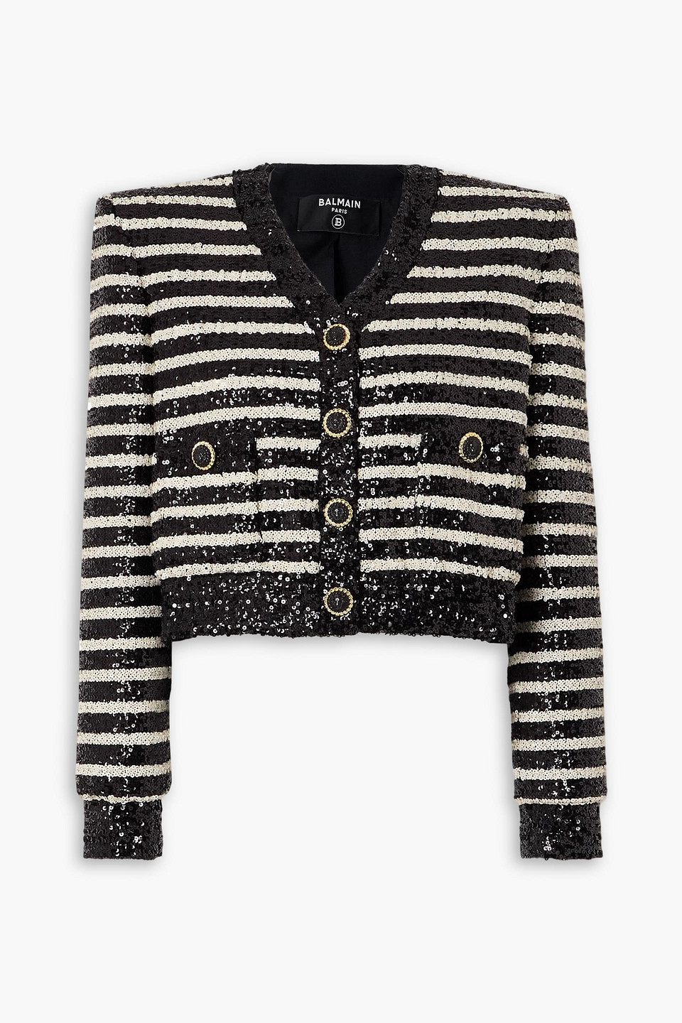 Balmain Striped Sequin-embellished Cady Jacket In Black