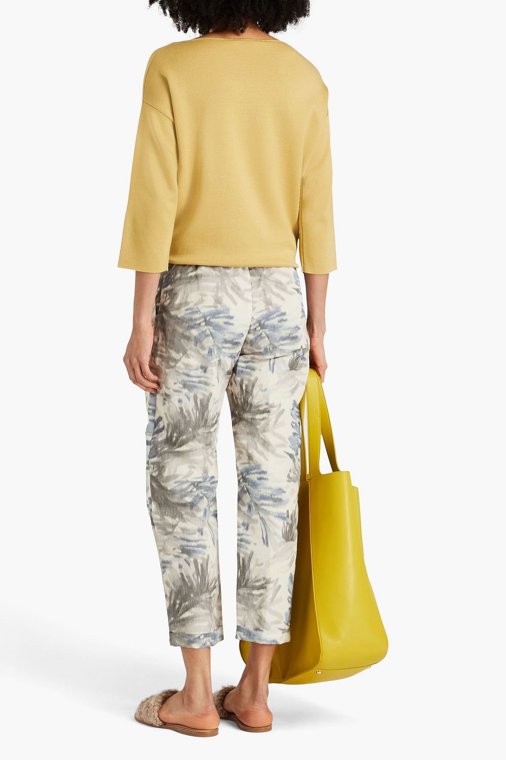 GENTRYPORTOFINO Cropped printed linen-blend tapered pants