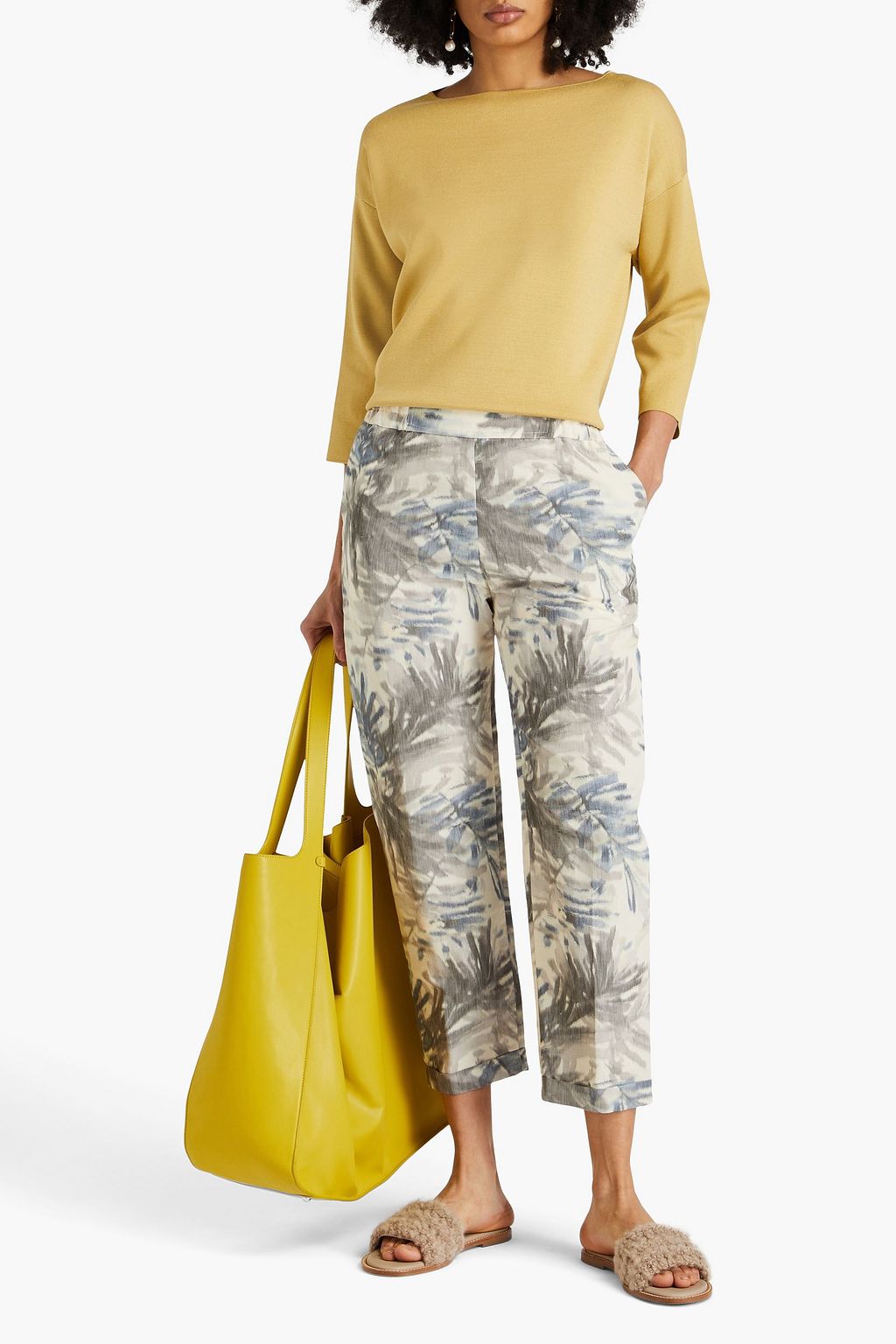 GENTRYPORTOFINO Cropped printed linen-blend tapered pants