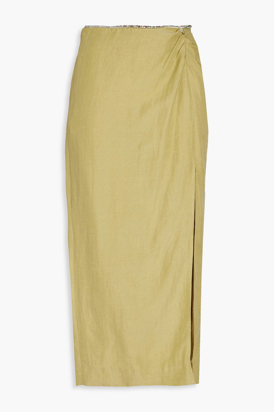 Crystal-embellished woven midi skirt
