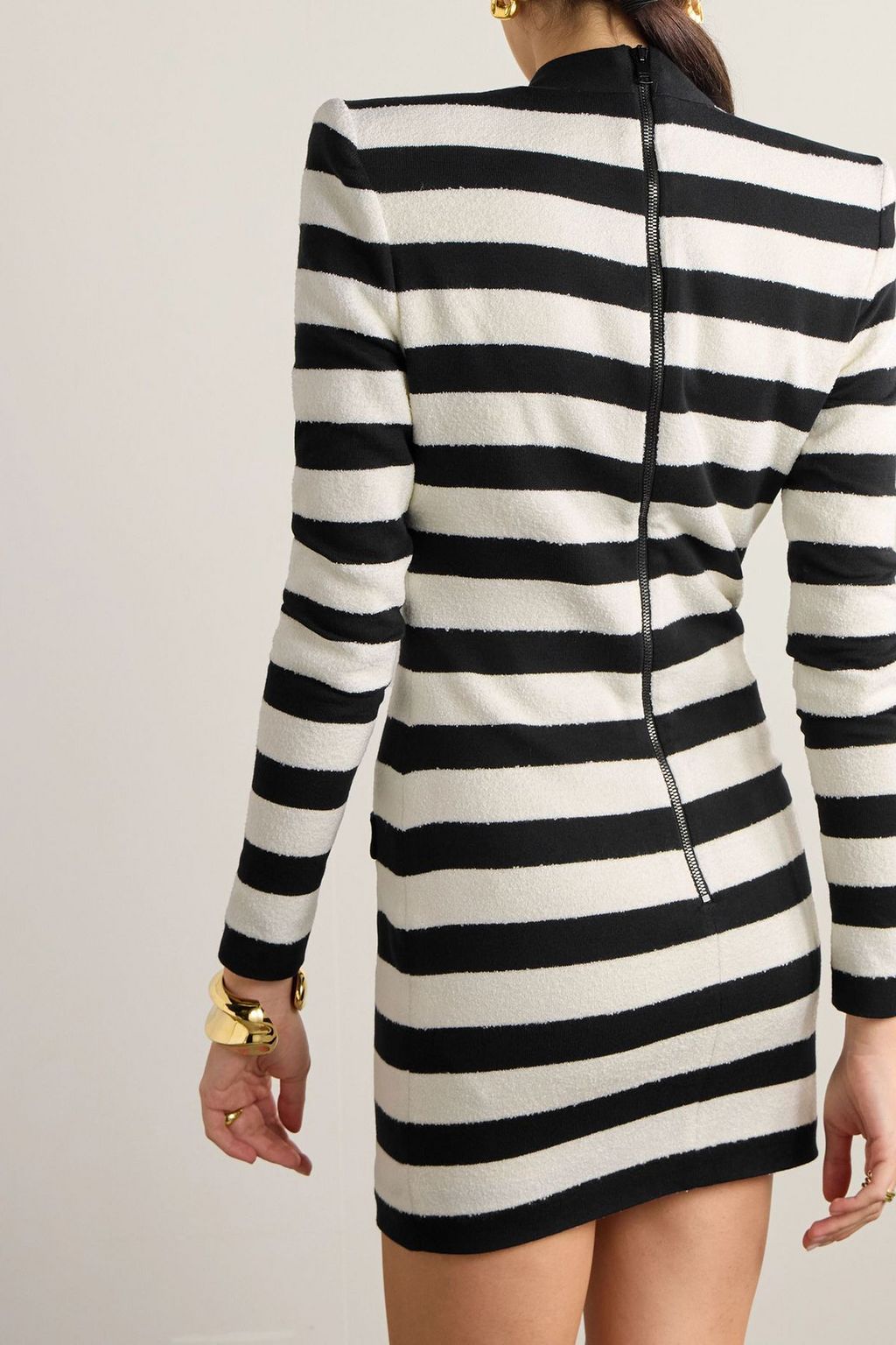 BALMAIN Button-embellished striped jersey and terry mini dress