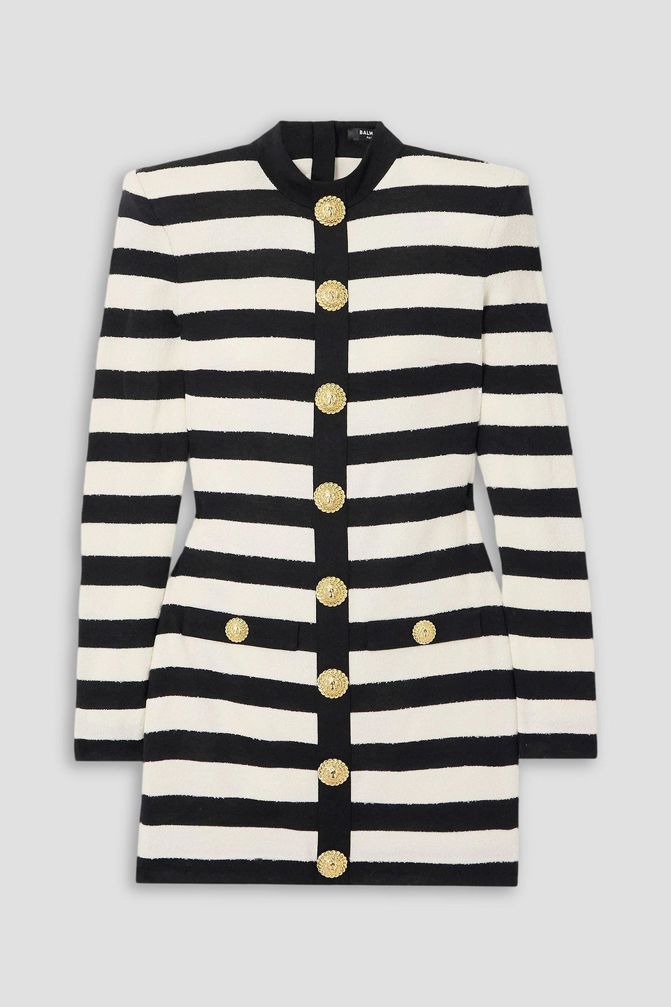 Balmain Button-embellished Striped Jersey And Terry Mini Dress In White
