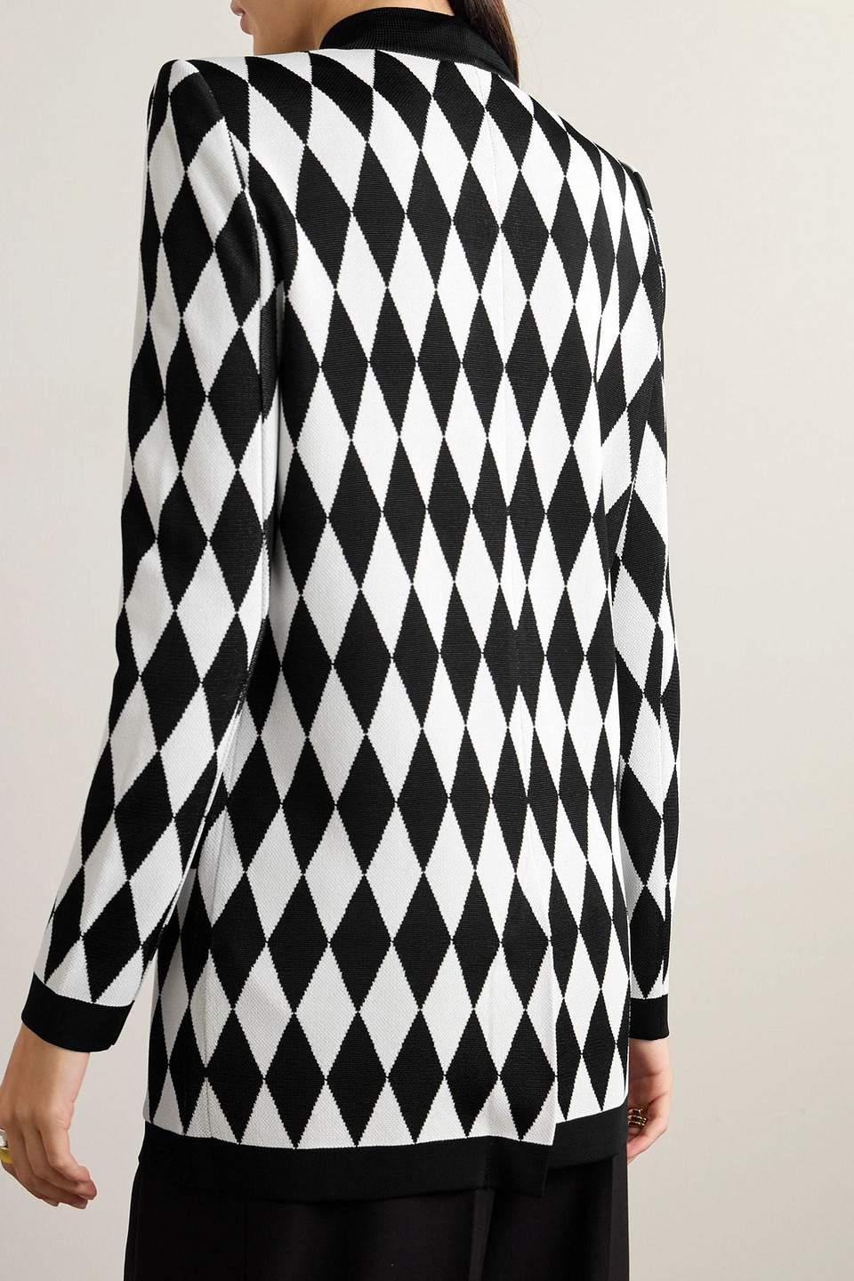 Balmain Double-breasted Argyle Jacquard-knit Blazer In Multi