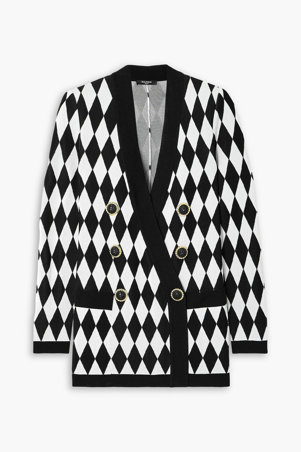 Balmain Double-breasted Argyle Jacquard-knit Blazer In Multi
