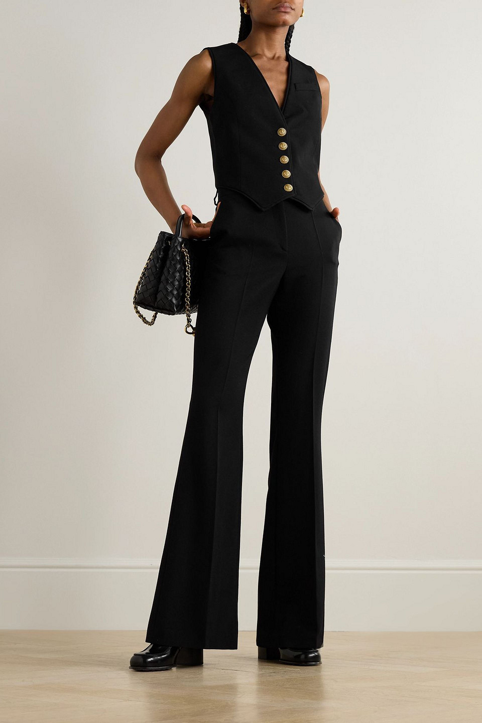 Balmain Wool Flared Pants In Black