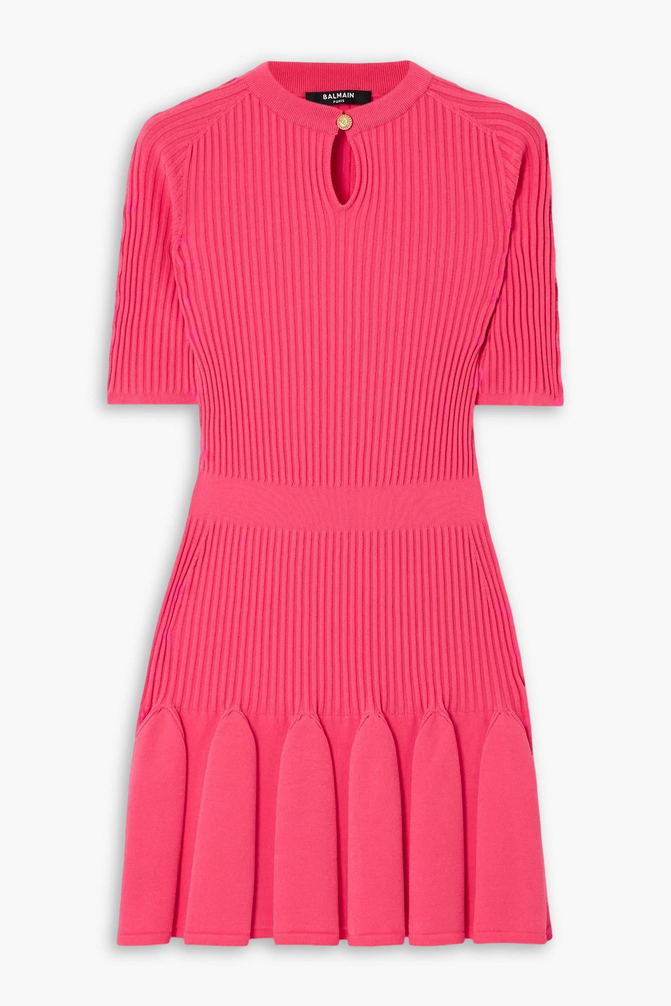 Balmain Pleated Ribbed-knit Mini Dress In Pink