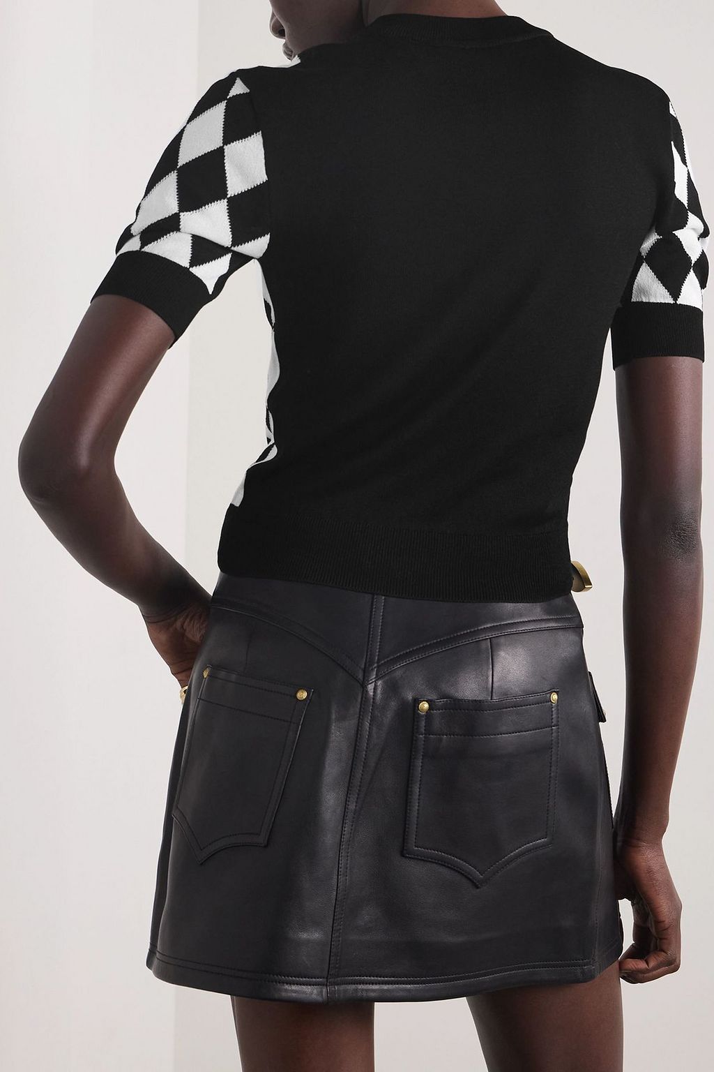 BALMAIN Embellished argyle intarsia-knit top