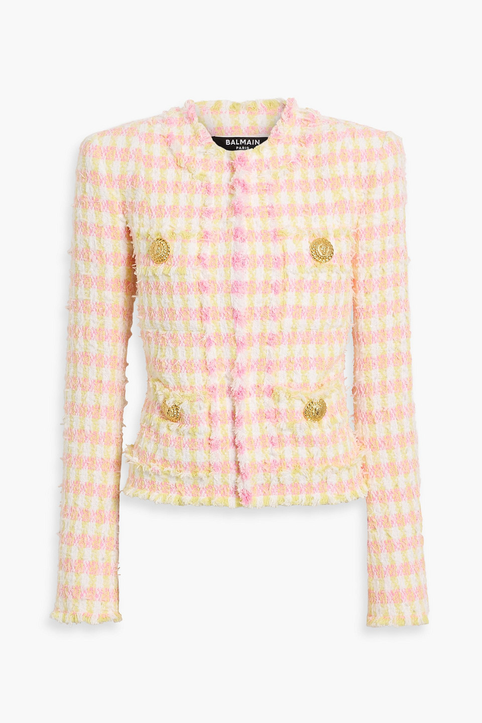 Balmain Checked Bouclé-tweed Jacket In Pink