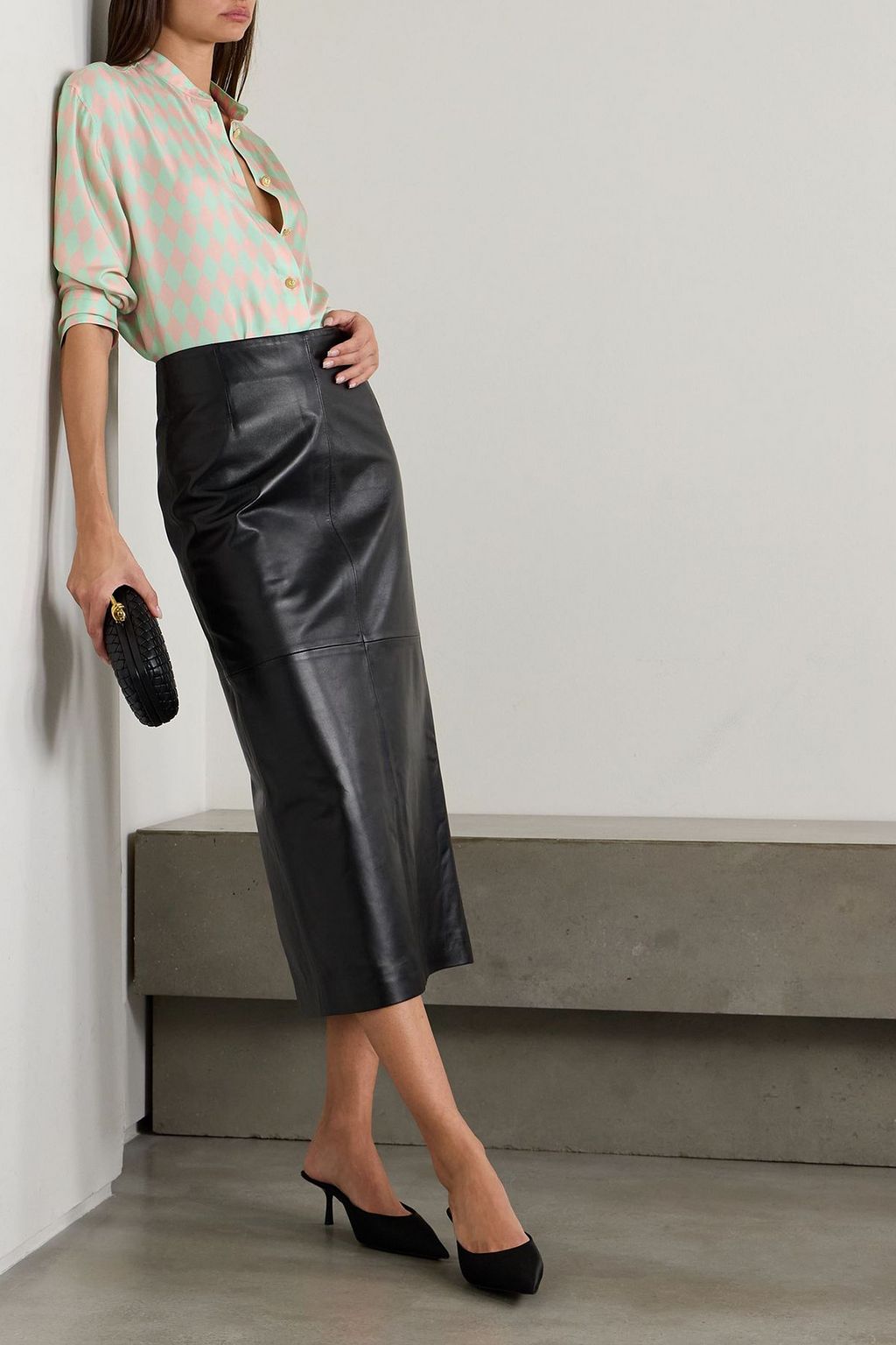 BALMAIN قميص argyle من الساتان الحريري بتصميم فضفاض