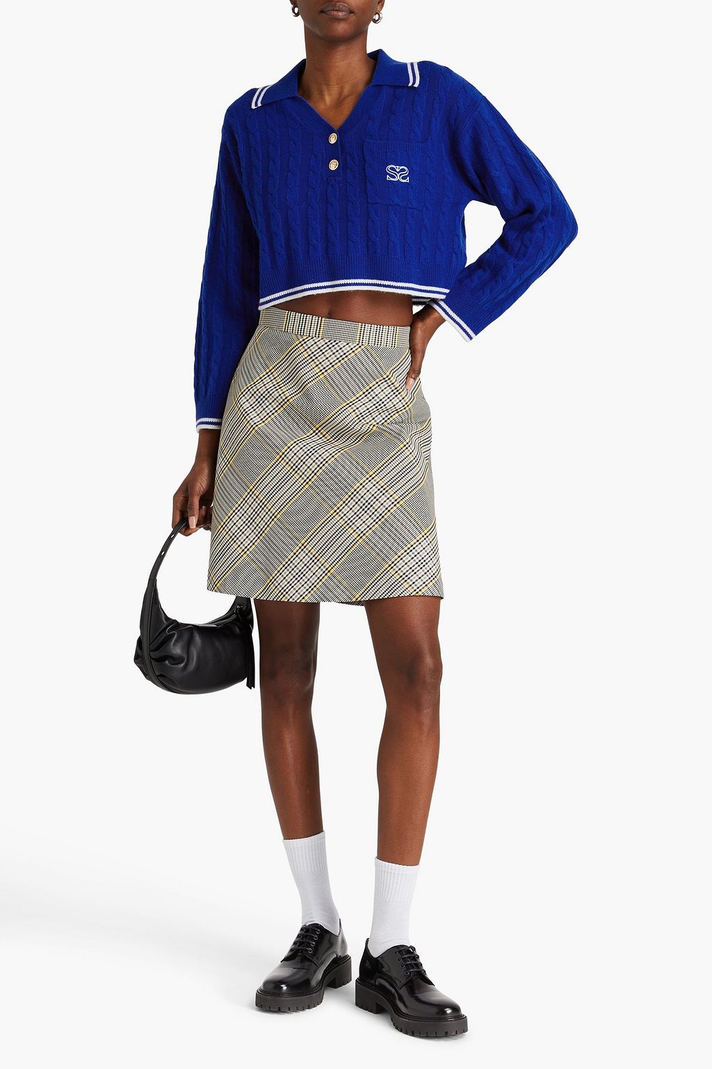 SANDRO Cropped embroidered wool and cashmere-blend polo sweater