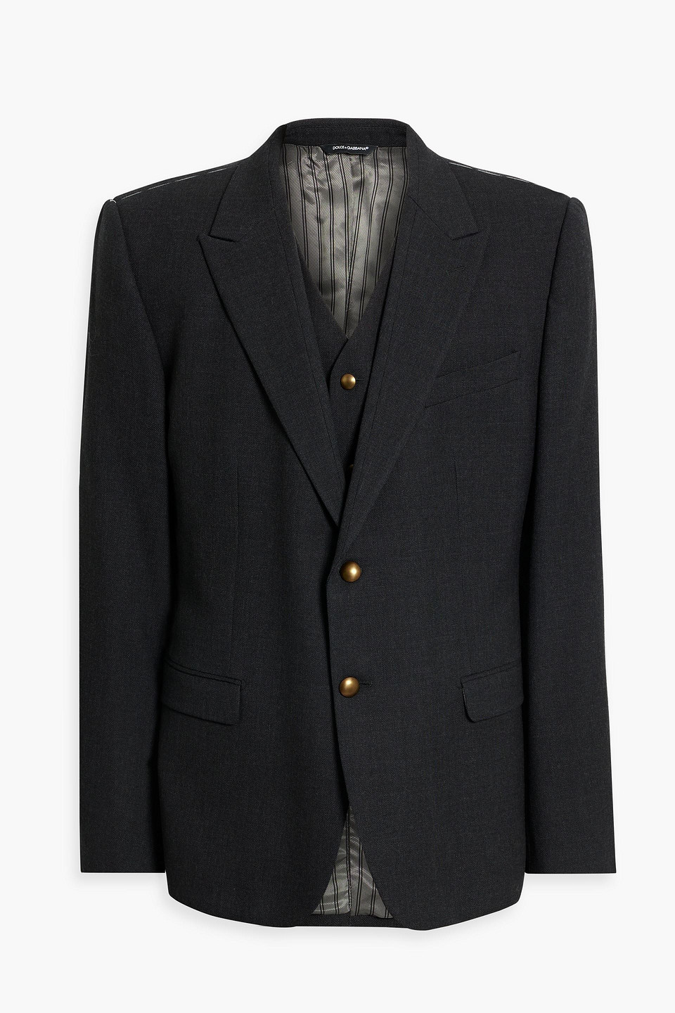 Dolce & Gabbana Grain De Poudre Wool Blazer And Vest Set In Dark Gray