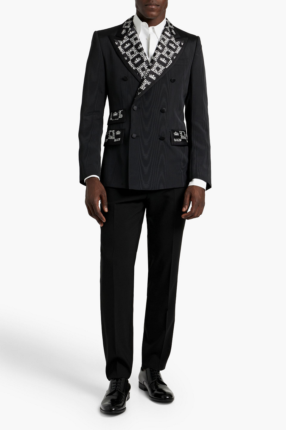 Shop Dolce & Gabbana Double-breasted Printed Moire Blazer In Black