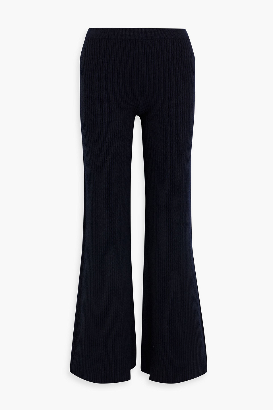Gabriela Hearst Nada Ribbed Cashmere And Silk-blend Flared Pants In Midnight Blue