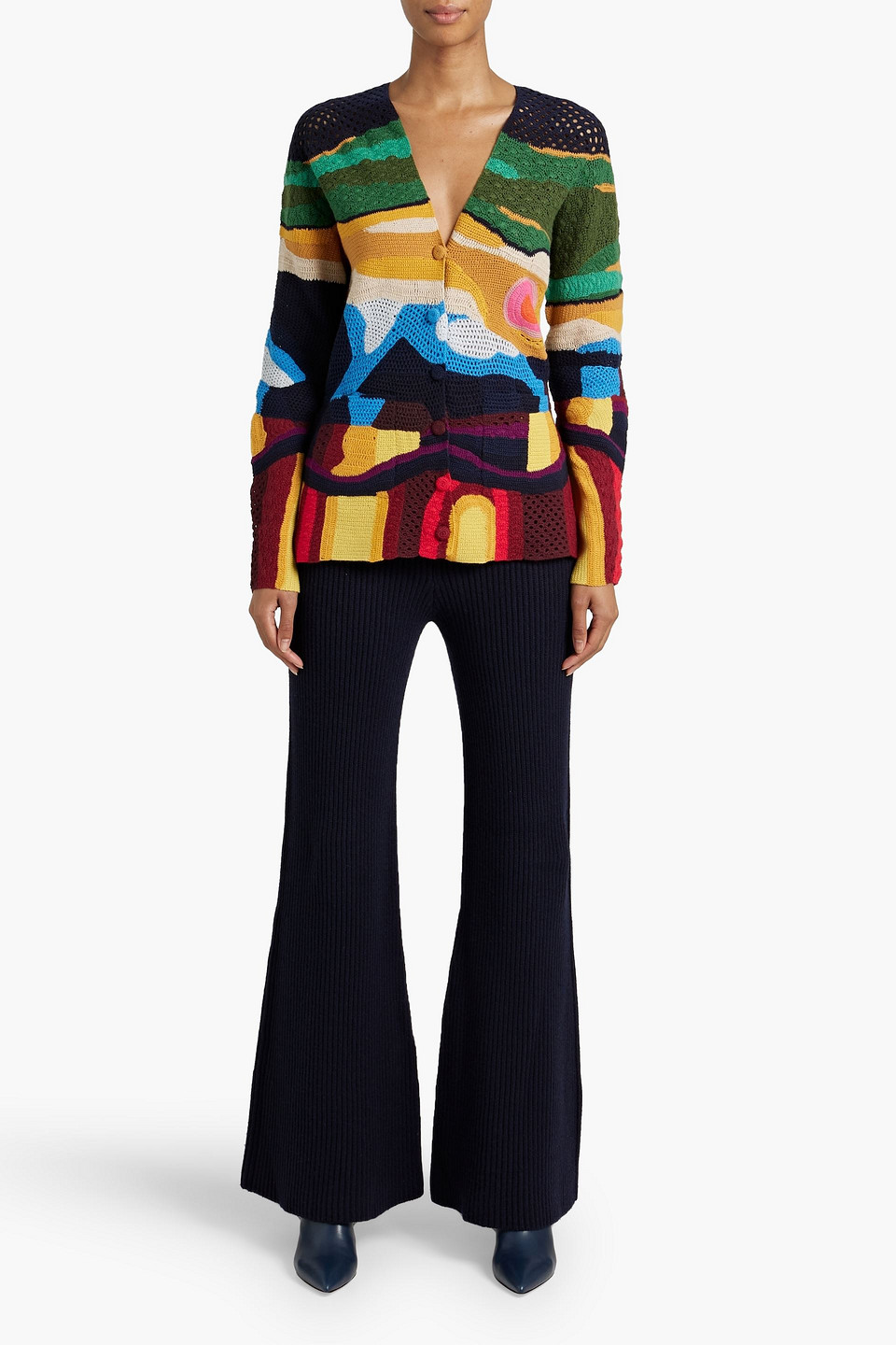 Gabriela Hearst Nada Ribbed Cashmere And Silk-blend Flared Pants In Midnight Blue