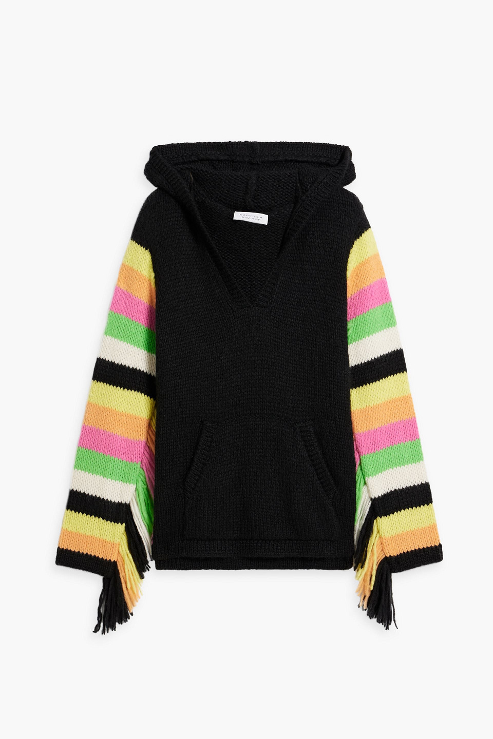 Gabriela Hearst Alessio Fringed Striped Cashmere Hoodie In Schwarz