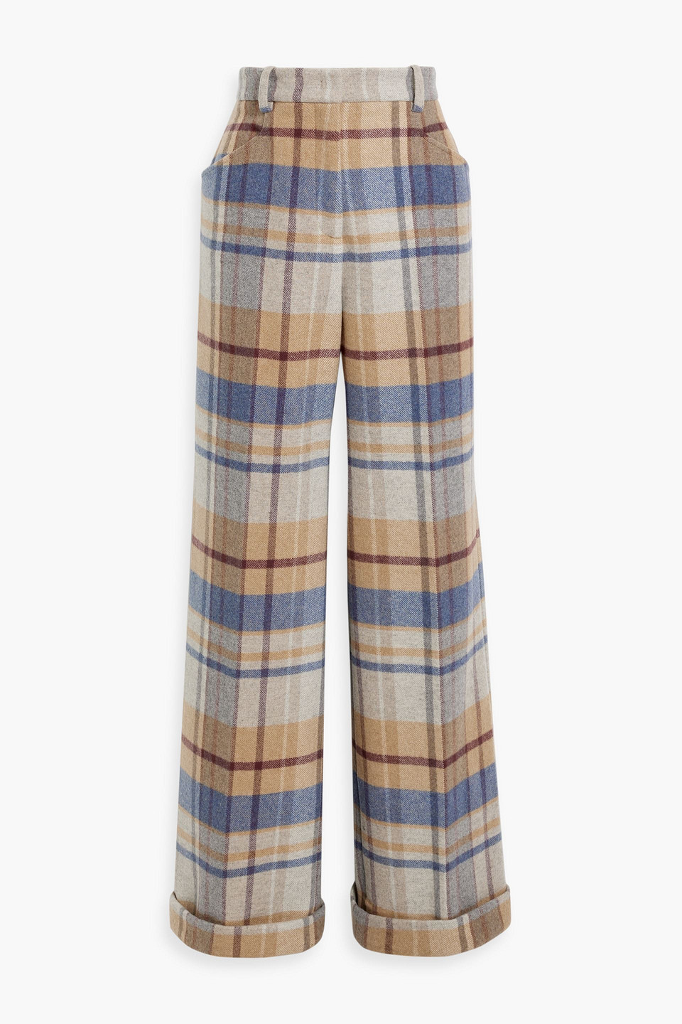 Gabriela Hearst Noah Checked Cashmere-tweed Wide-leg Pants In Light Gray