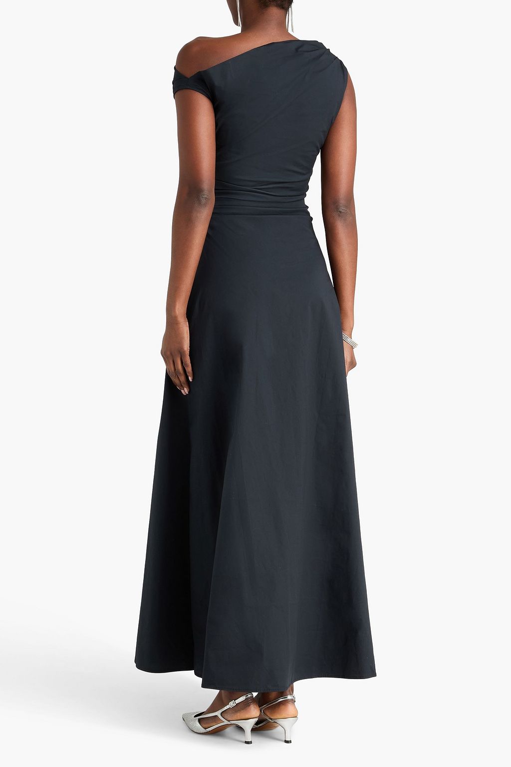 STAUD Phare one-shoulder draped cotton-blend maxi dress