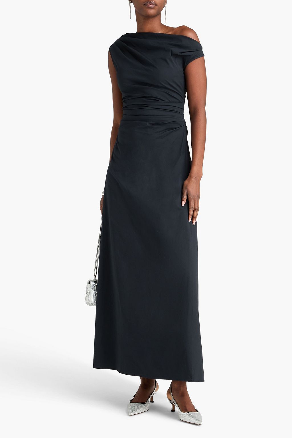 STAUD Phare one-shoulder draped cotton-blend maxi dress