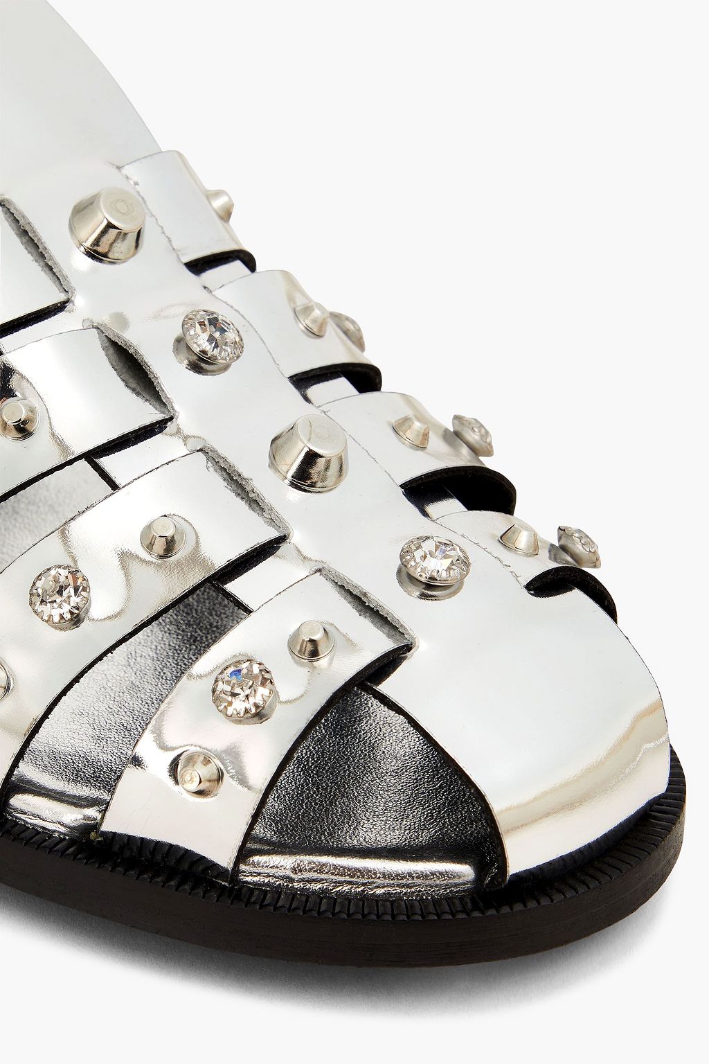 SANDRO Embellished mirrored-leather sandals