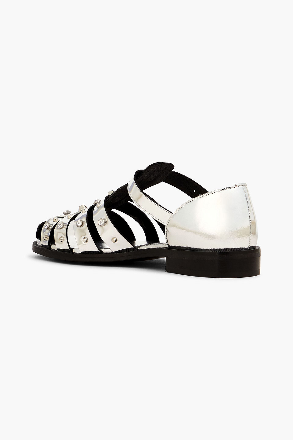 Sandro Embellished Mirrored-leather Sandals In Silver