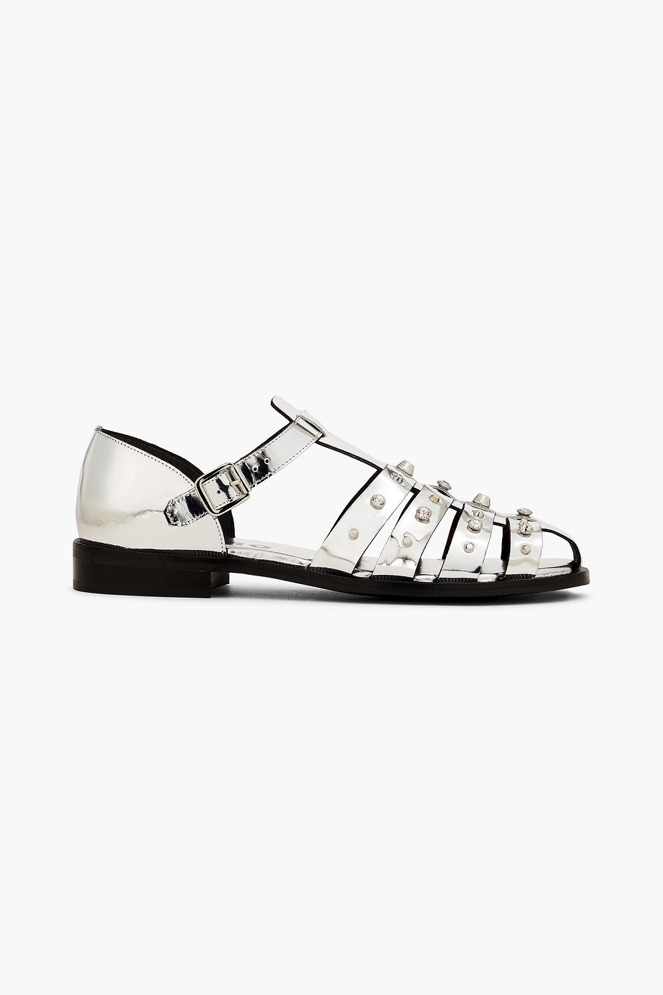 Sandro Embellished Mirrored-leather Sandals In Silver
