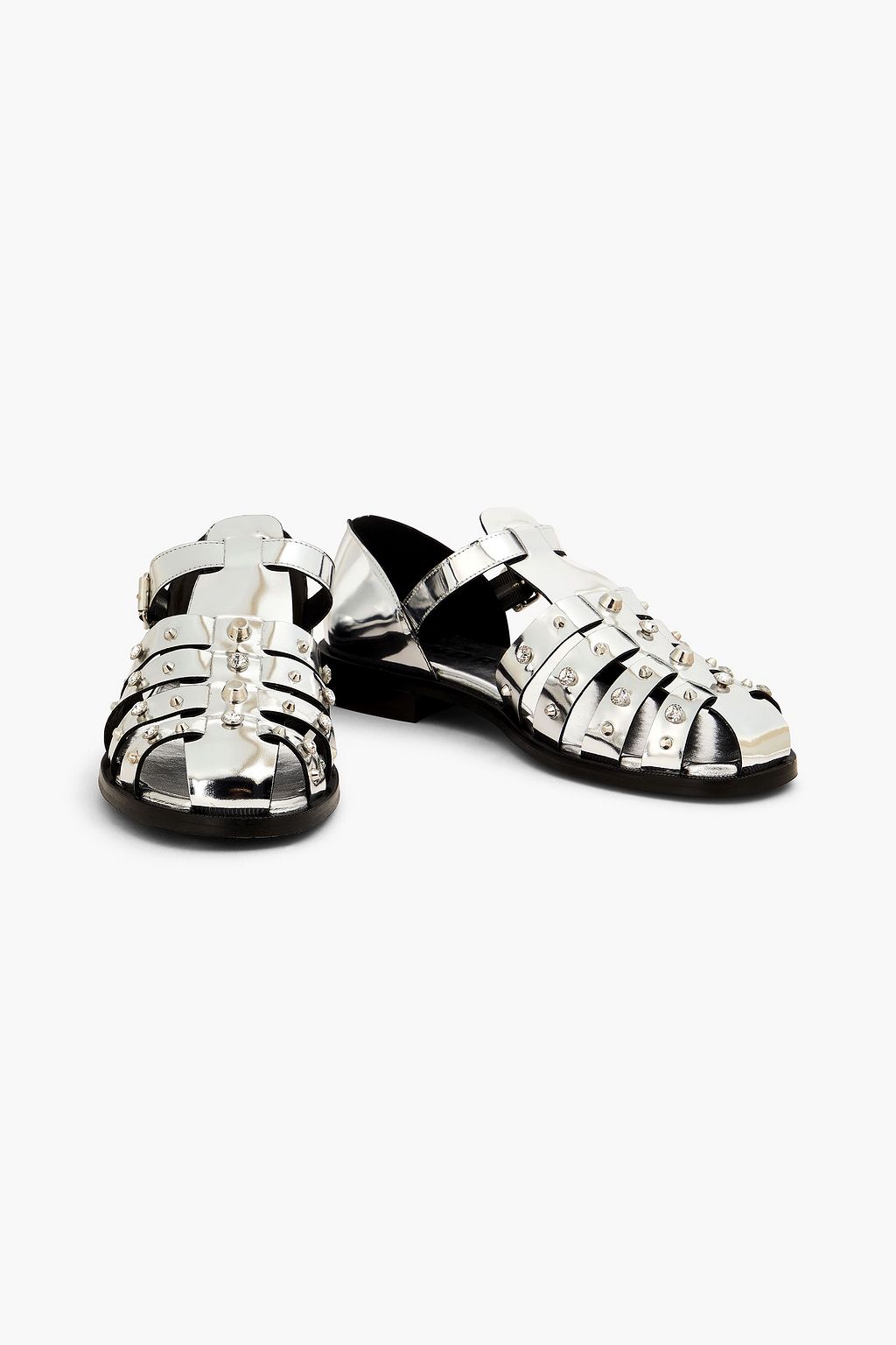 SANDRO Embellished mirrored-leather sandals