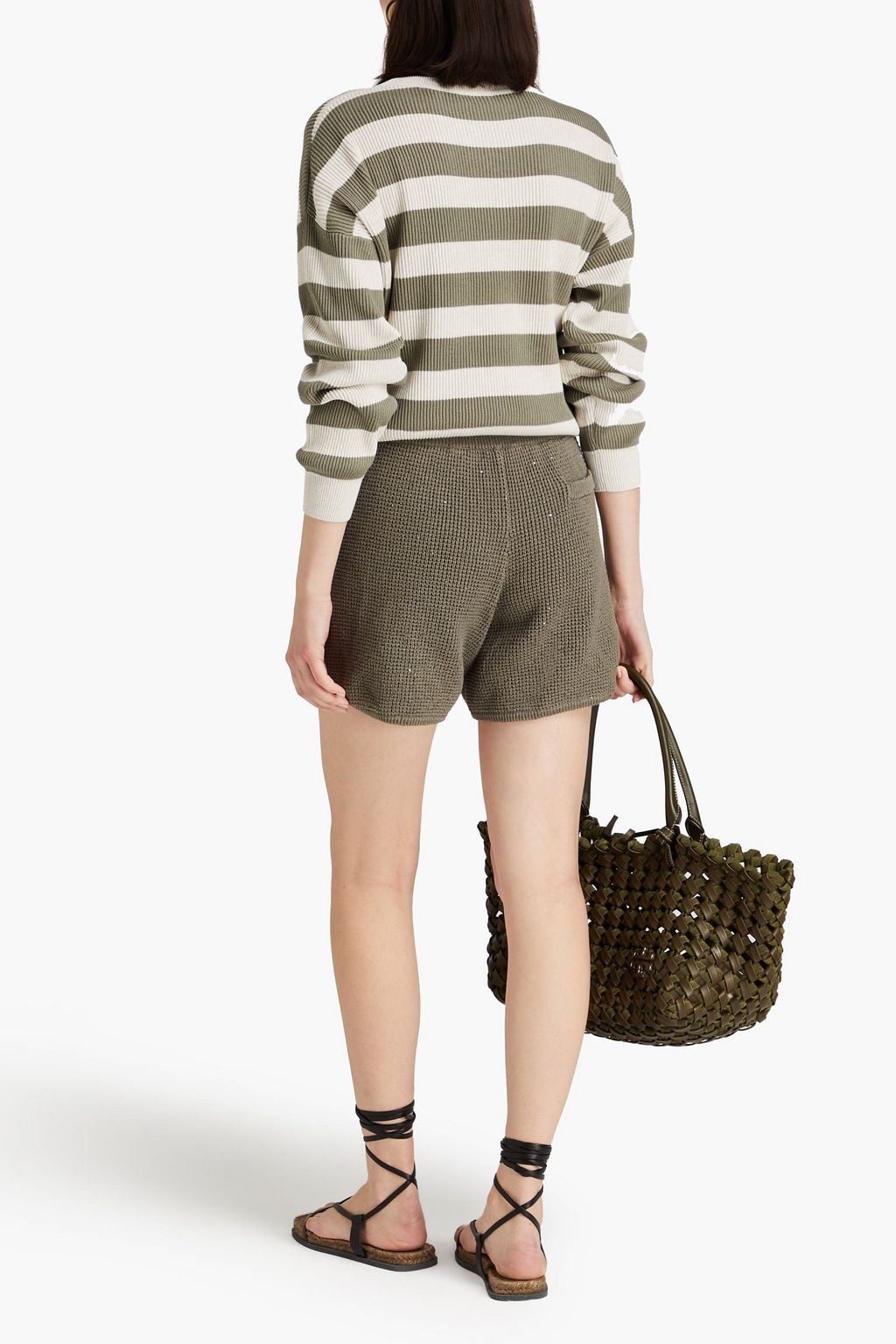 BRUNELLO CUCINELLI ワッフルニット コットン混 ショートパンツ スパンコール付き