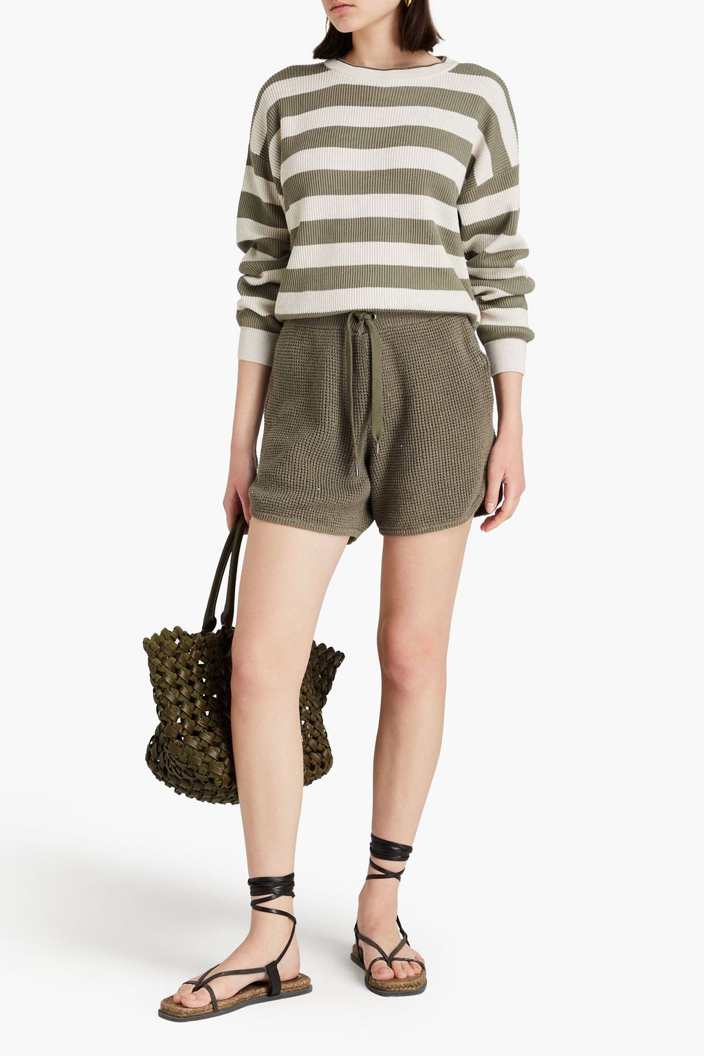 BRUNELLO CUCINELLI ワッフルニット コットン混 ショートパンツ スパンコール付き
