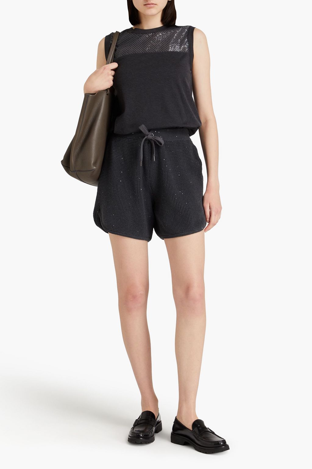 BRUNELLO CUCINELLI ワッフルニット コットン混 ショートパンツ スパンコール付き