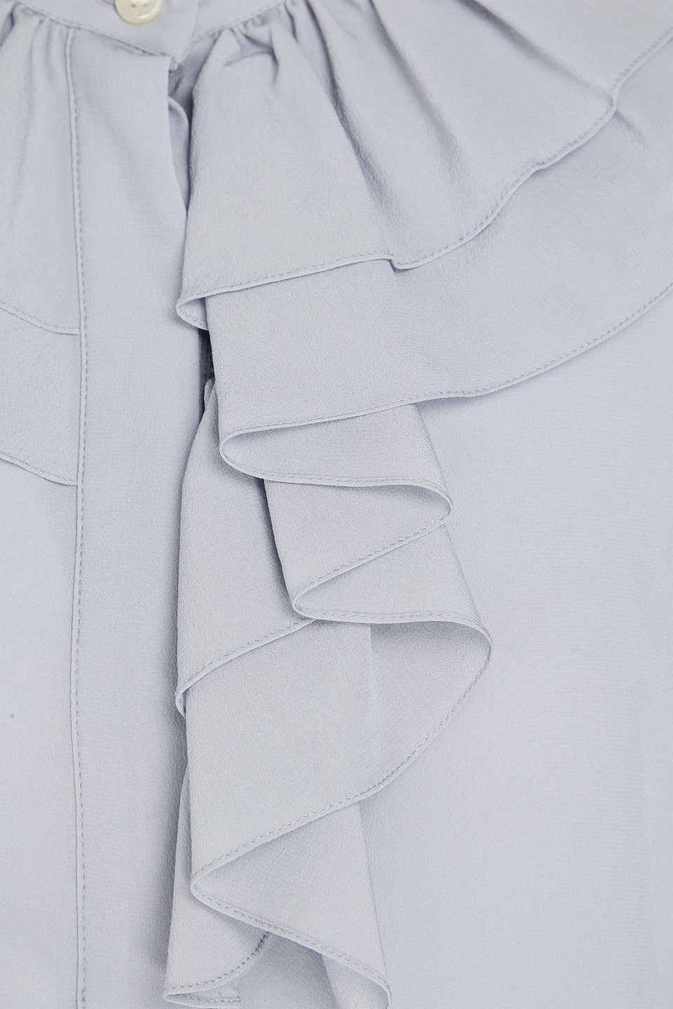Shop Victoria Beckham Ruffled Silk Crepe De Chine Shirt In Light Gray