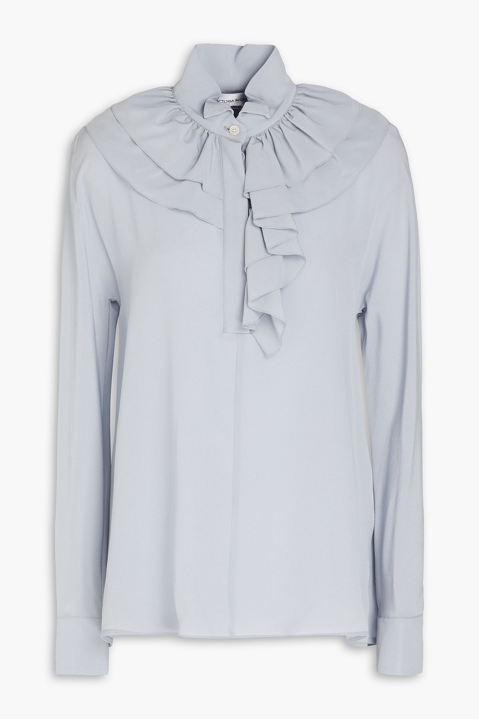 Victoria Beckham Ruffled Silk Crepe De Chine Shirt In Light Grey