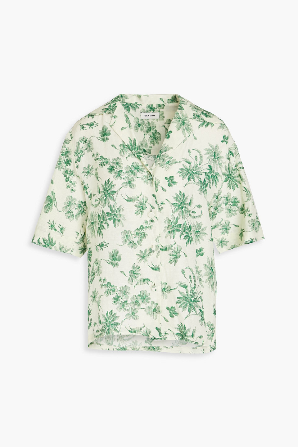 Sandro Bourget Hemd Aus Einer Leinenmischung Mit Floralem Print In Grün