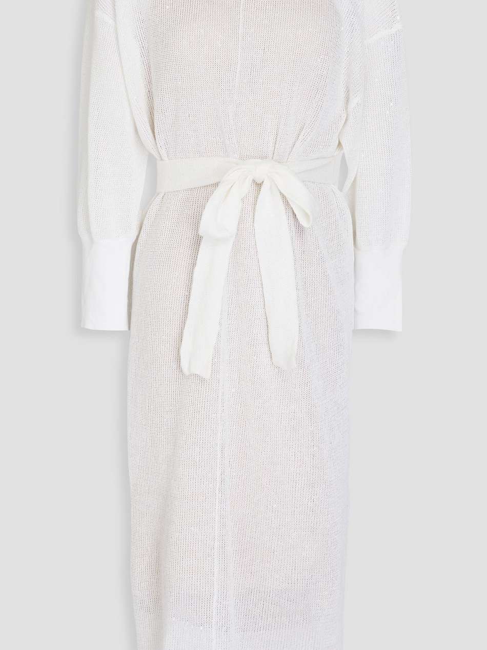 embellished ribbed linen and silk-blend midi dress
