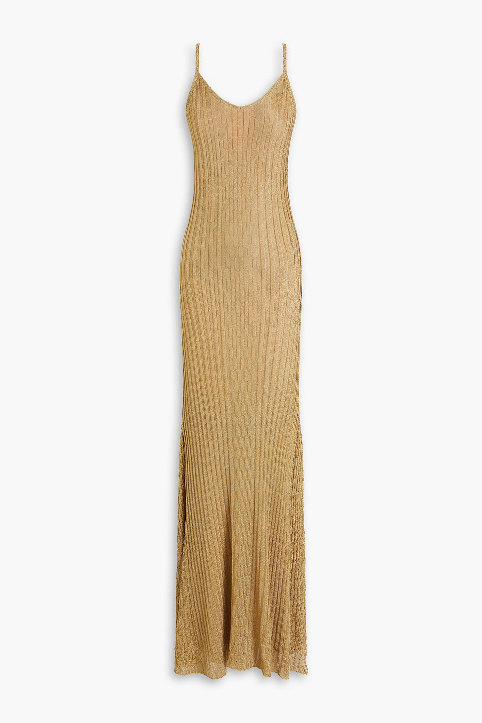 Shop Victoria Beckham Metallic Ribbed-knit Maxi Dress In Gold