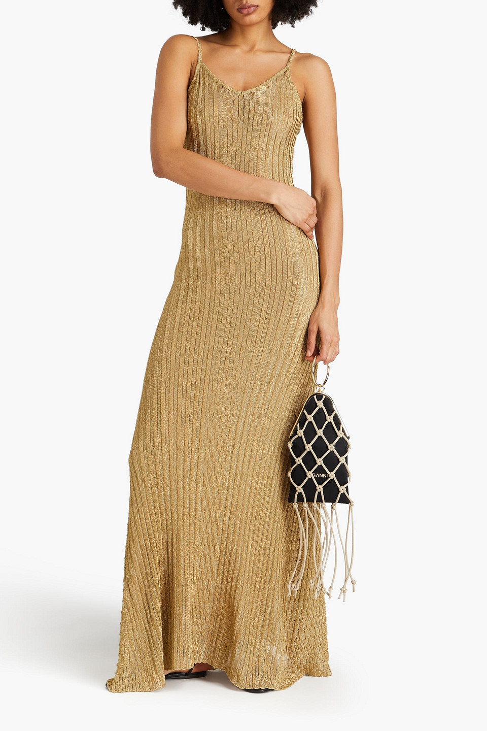 Shop Victoria Beckham Metallic Ribbed-knit Maxi Dress In Gold