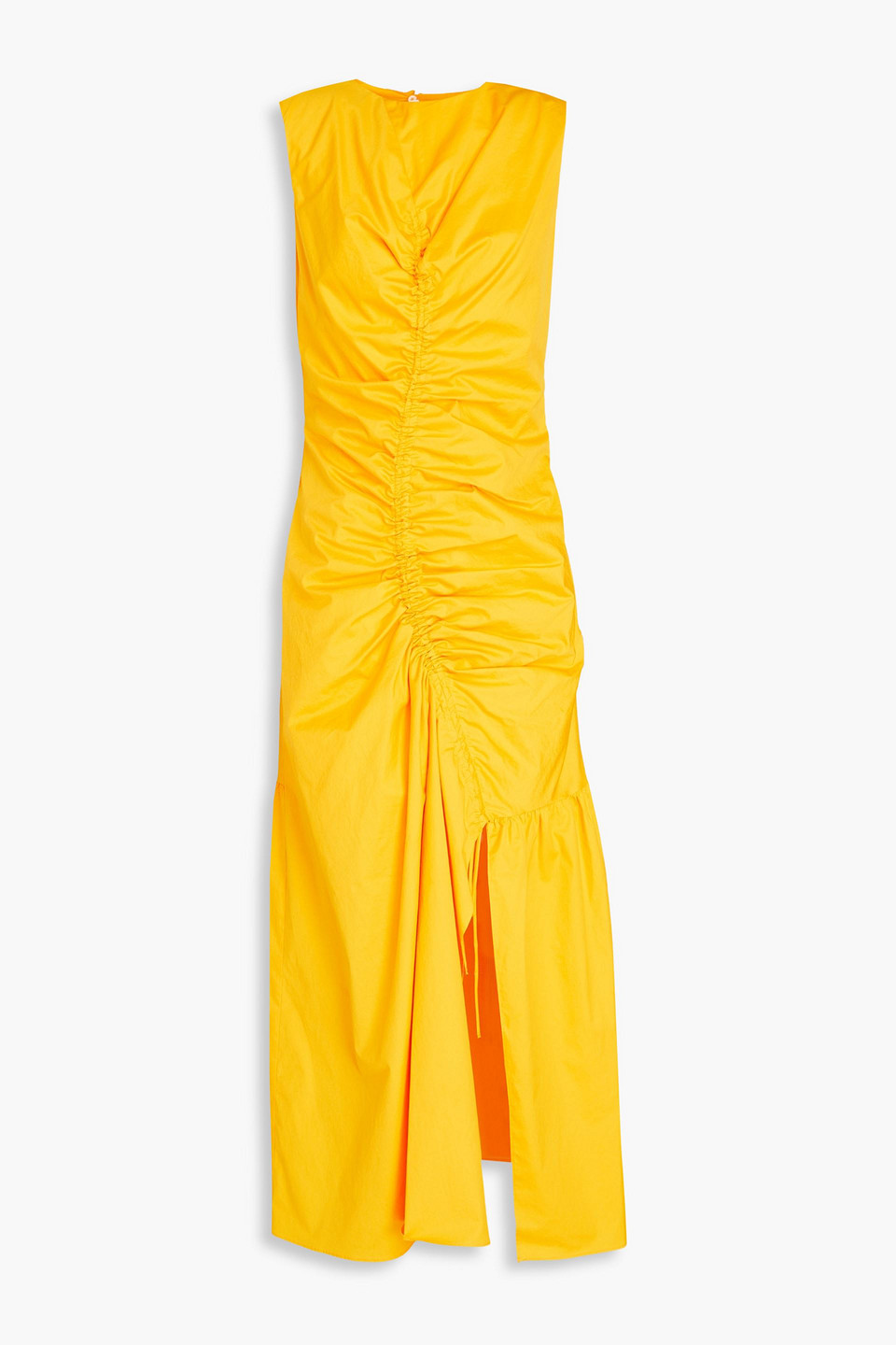Sandro - Ruched stretch-cotton midi dress - Yellow - FR 34