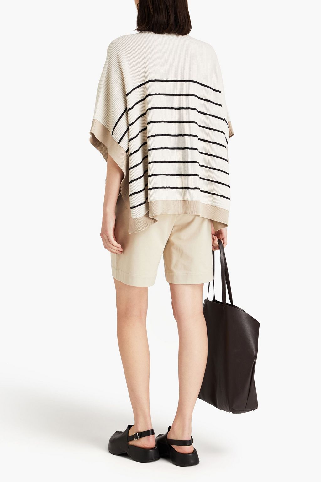 BRUNELLO CUCINELLI وشاح بونشو مصنوع من القطن بتصميم مخطط ومضلّع