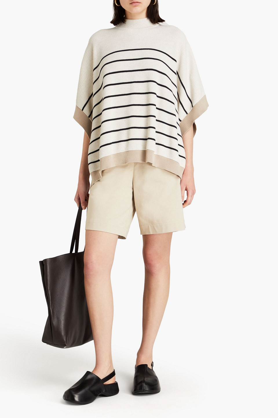 Brunello Cucinelli Striped Cape-sleeve Ribbed-cotton Top In Ecru