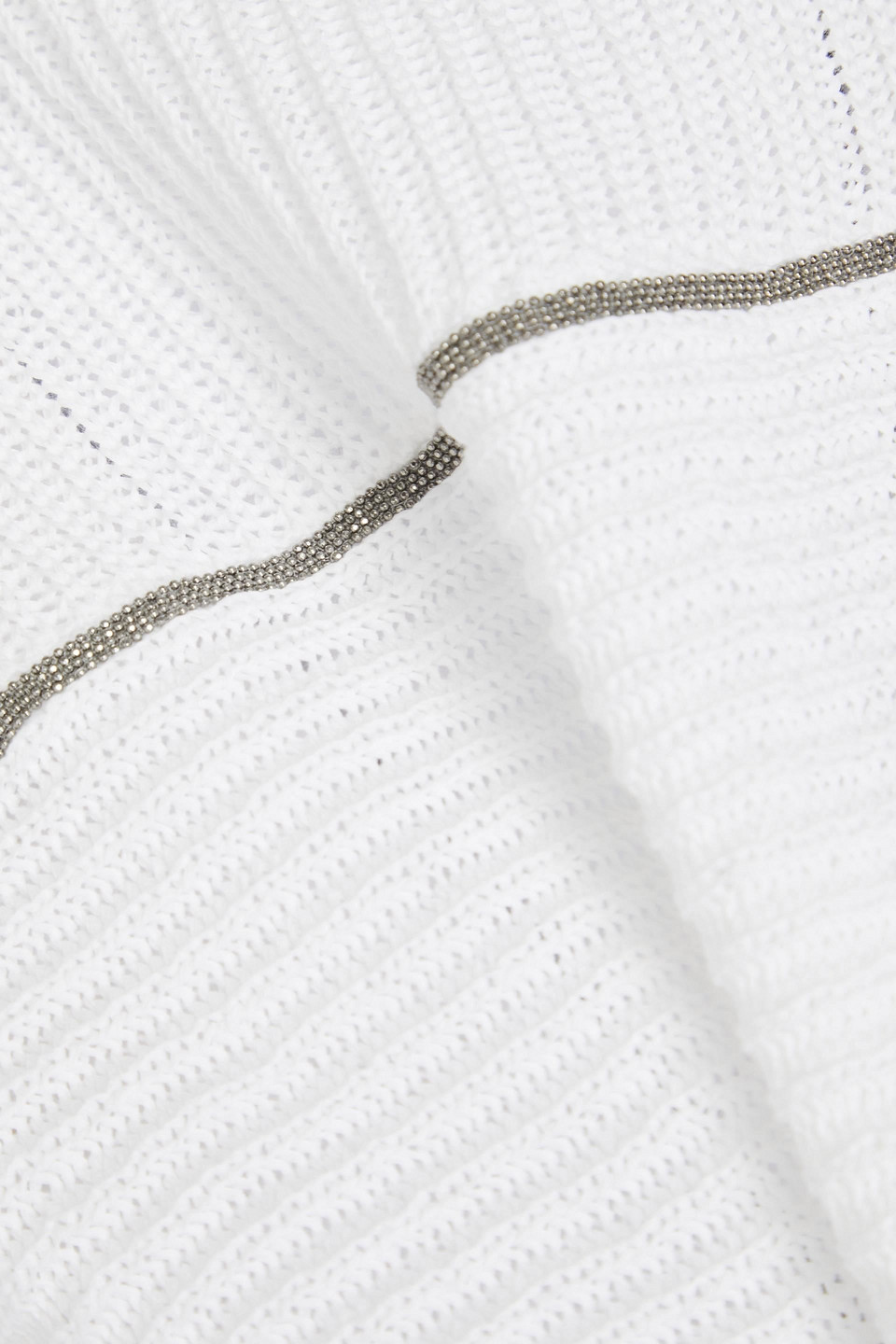 Brunello Cucinelli Cropped Bead-embellished Cotton Sweater In White