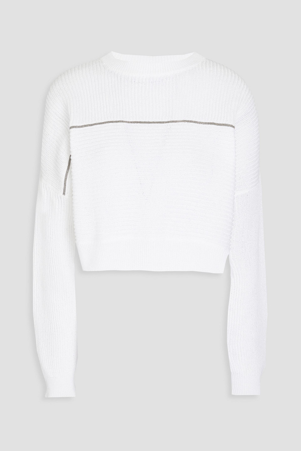 Brunello Cucinelli Cropped Bead-embellished Cotton Sweater In White