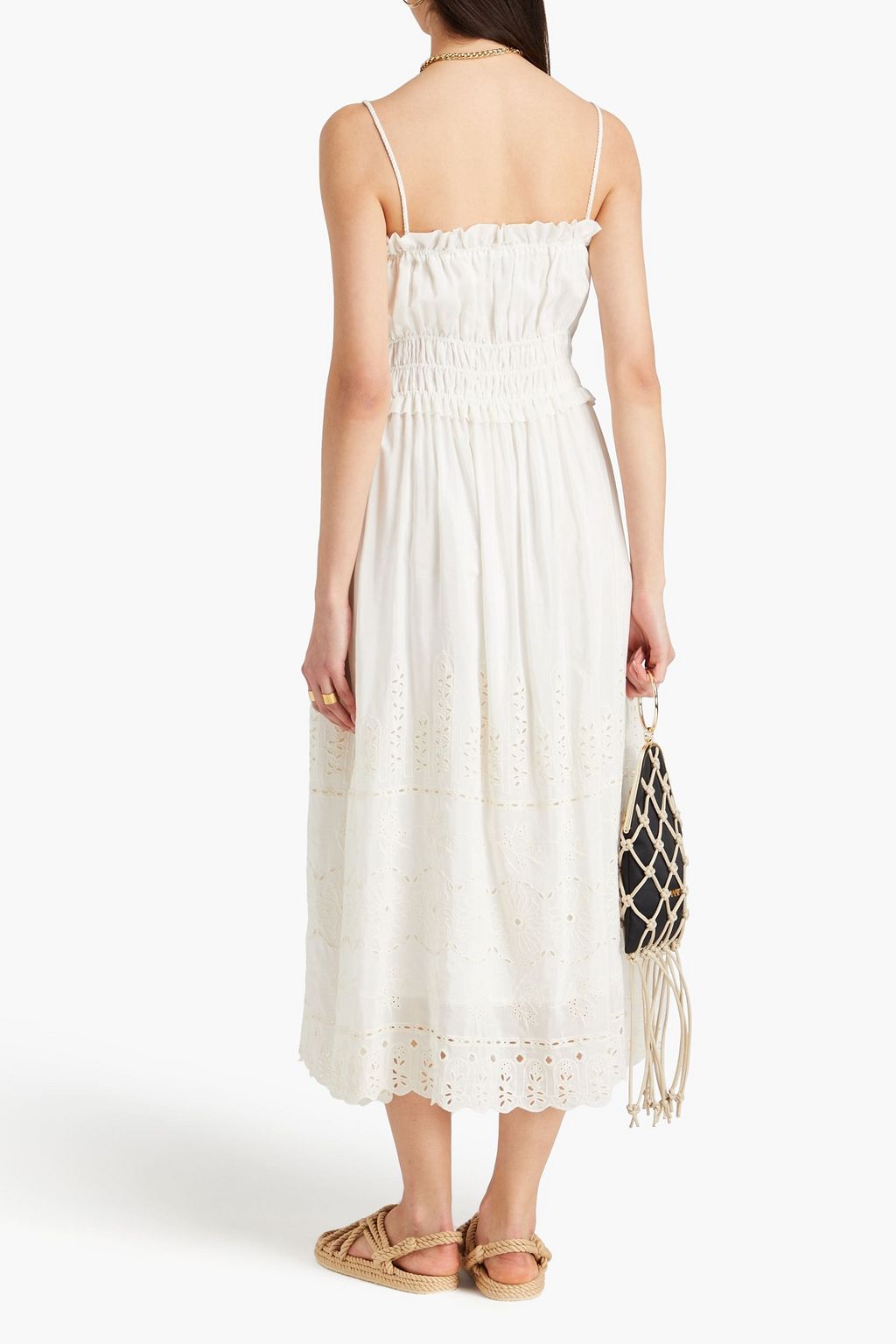 CLAUDIE PIERLOT Broderie anglaise cotton and silk-blend midi dress