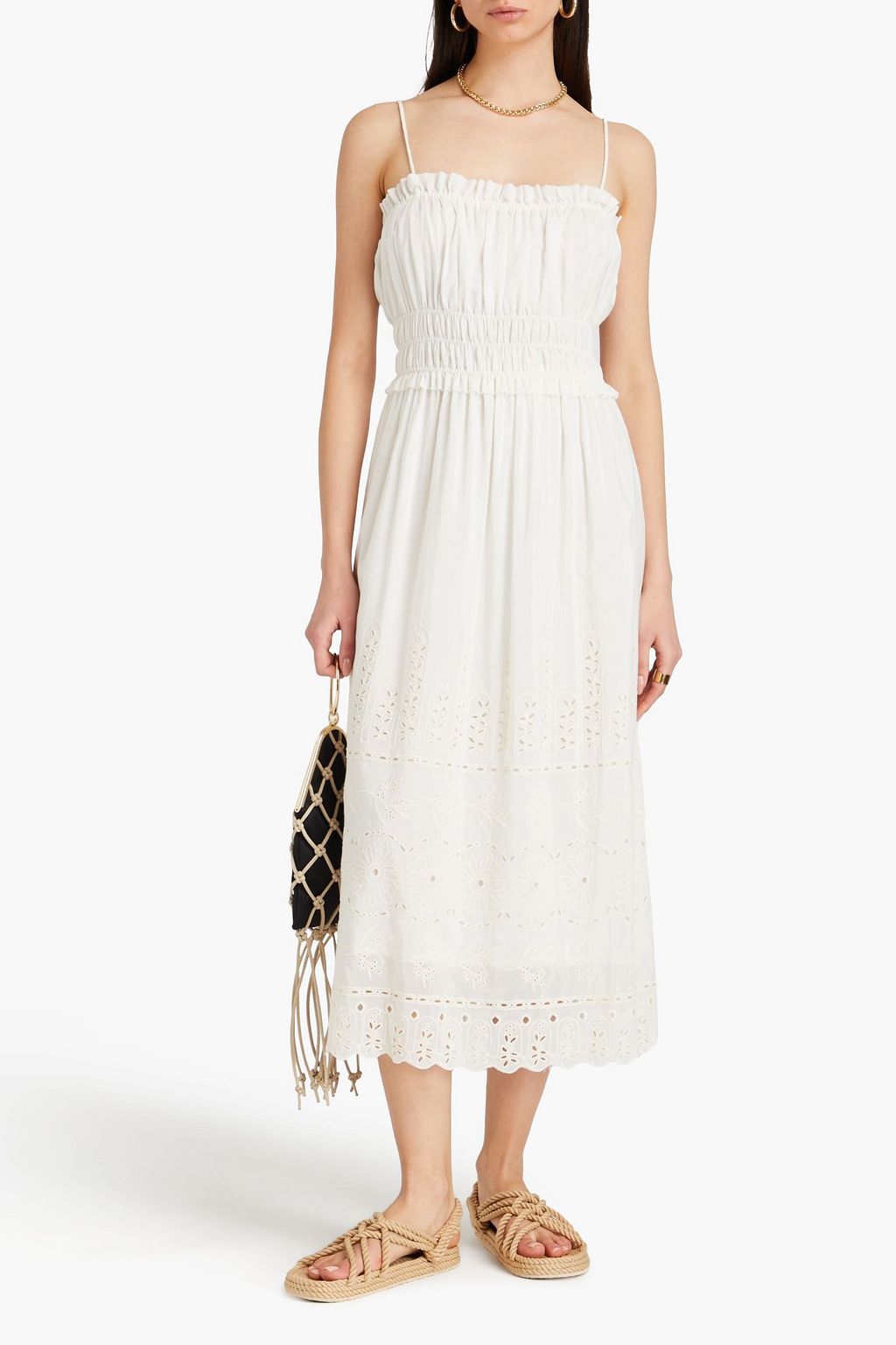 CLAUDIE PIERLOT Broderie anglaise cotton and silk-blend midi dress