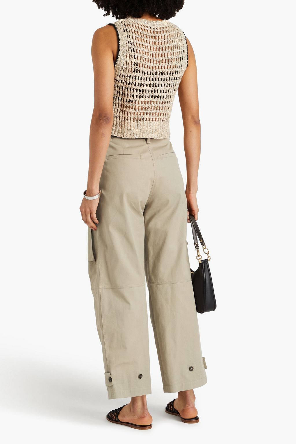 BRUNELLO CUCINELLI Bead-embellished stretch-cotton twill cargo pants