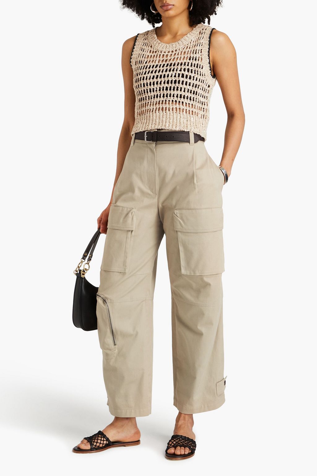 BRUNELLO CUCINELLI Bead-embellished stretch-cotton twill cargo pants