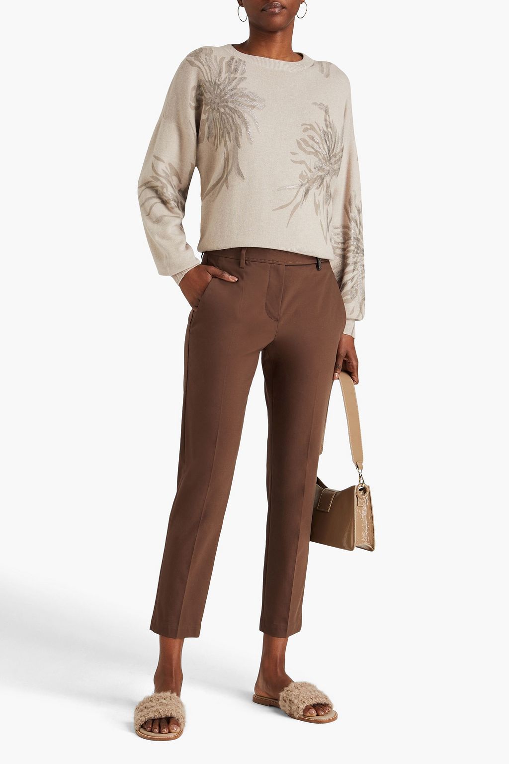 BRUNELLO CUCINELLI Karottenhose aus Gabardine aus Stretch-Baumwolle mit Zierperlen