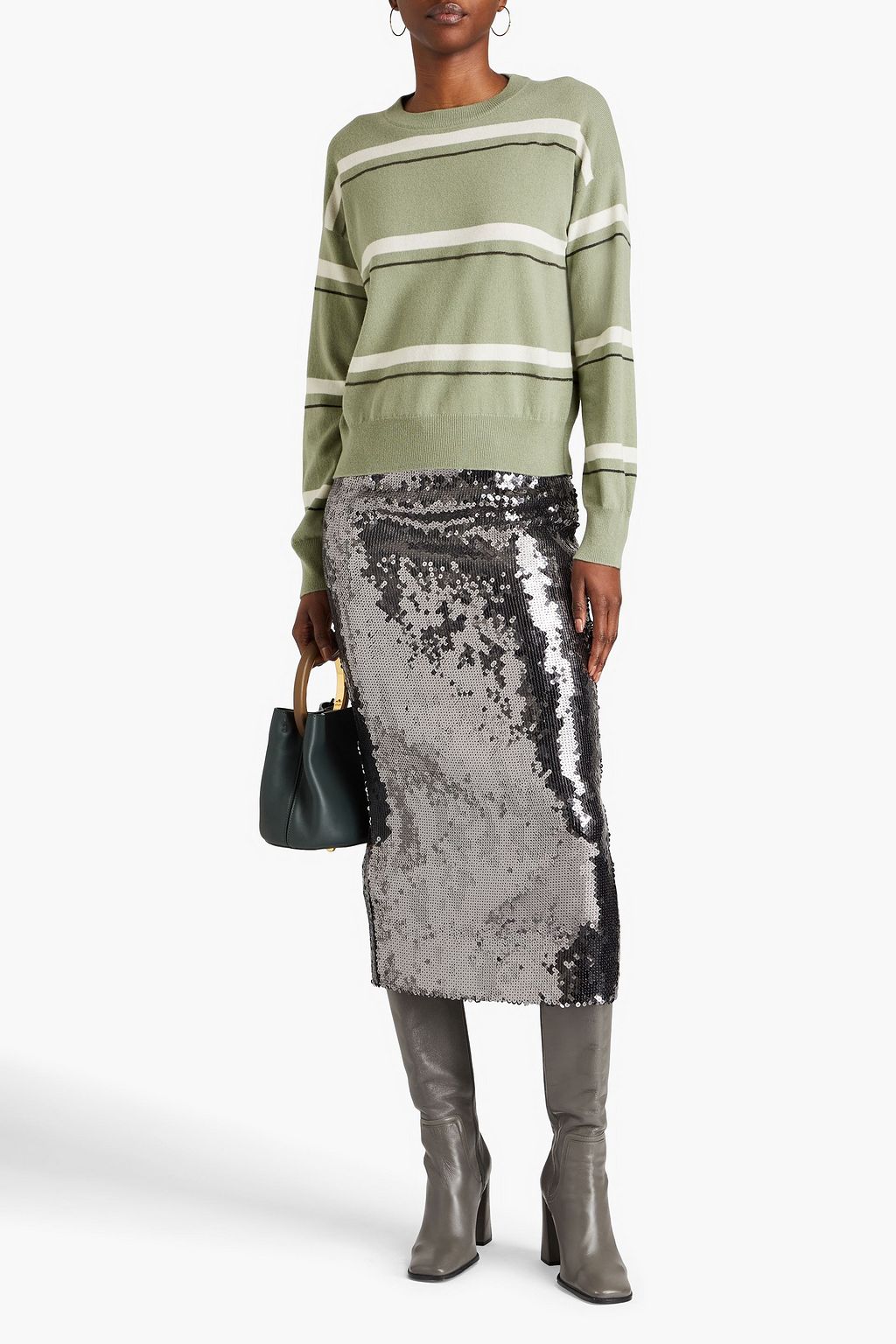BRUNELLO CUCINELLI Bead-embellished striped cashmere sweater