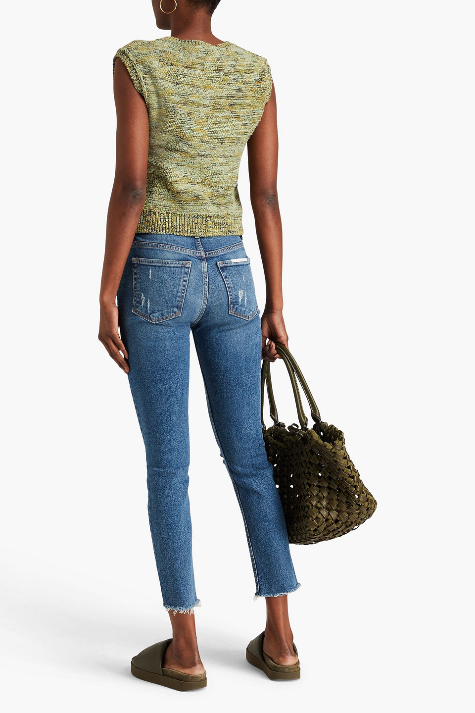 Shop Grlfrnd Distressed High-rise Skinny Jeans In Mid Denim