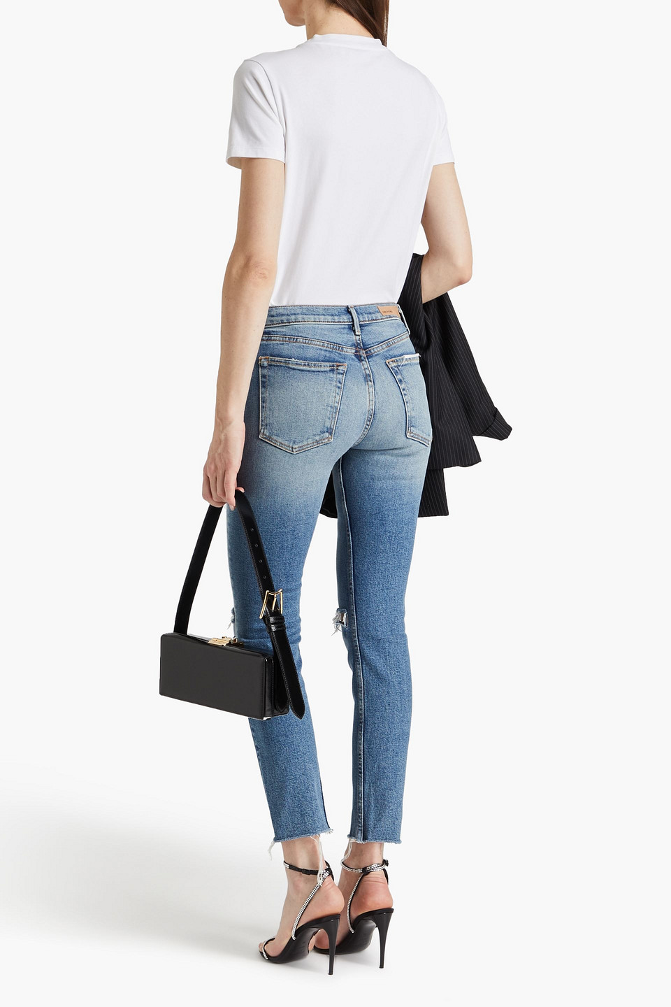 Shop Grlfrnd Karolina Distressed High-rise Skinny Jeans In Mid Denim